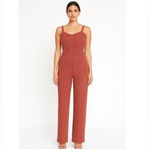 Skies Are Blue Womens Rust/ Cream Stripe Wide Leg Jumpsuit/Romper. Sz L